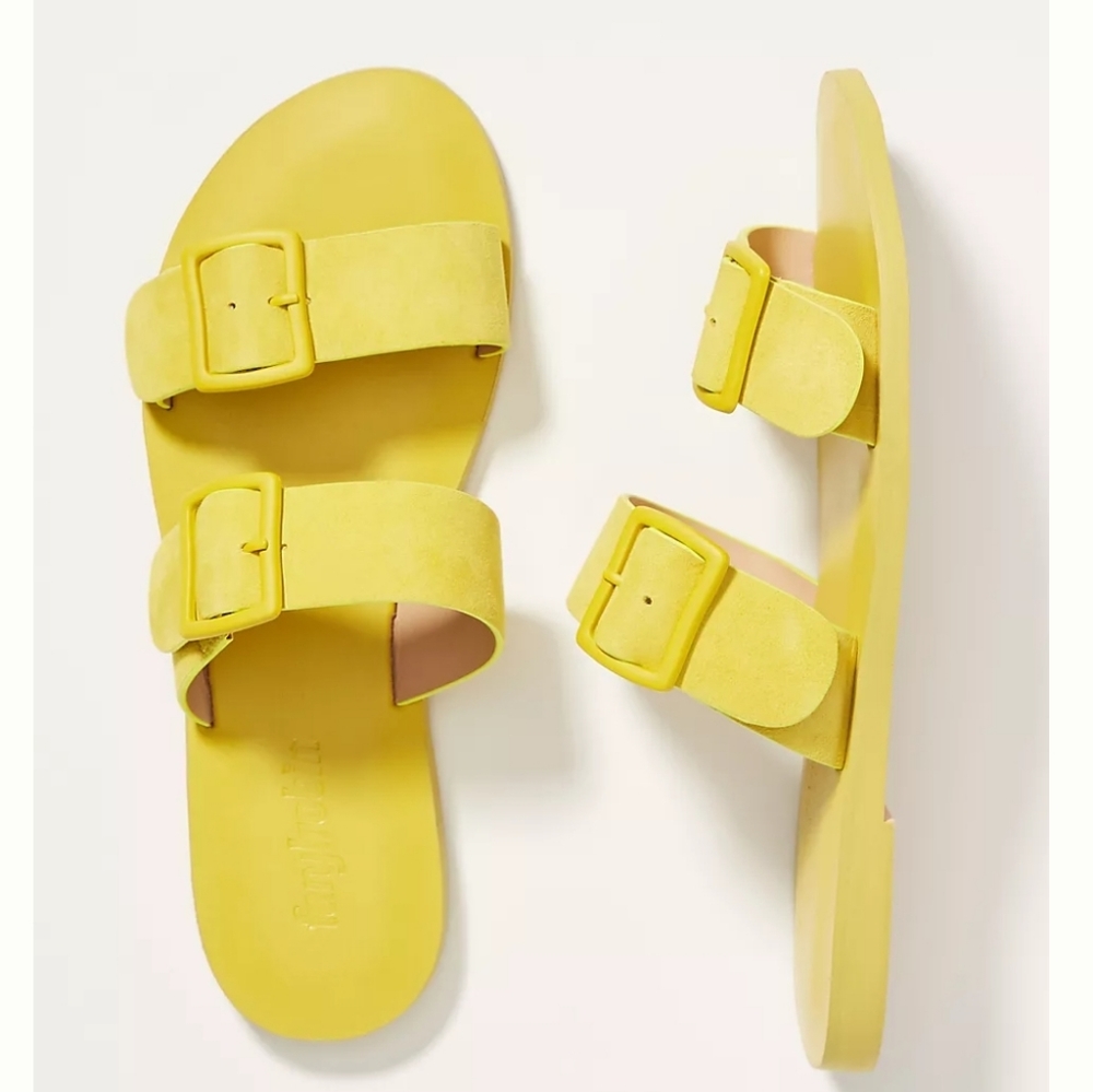 Farylrobin Double-Buckled Slide Sandals- citron